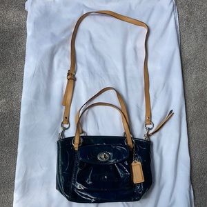 Vintage dark blue Coach purse with tan straps
